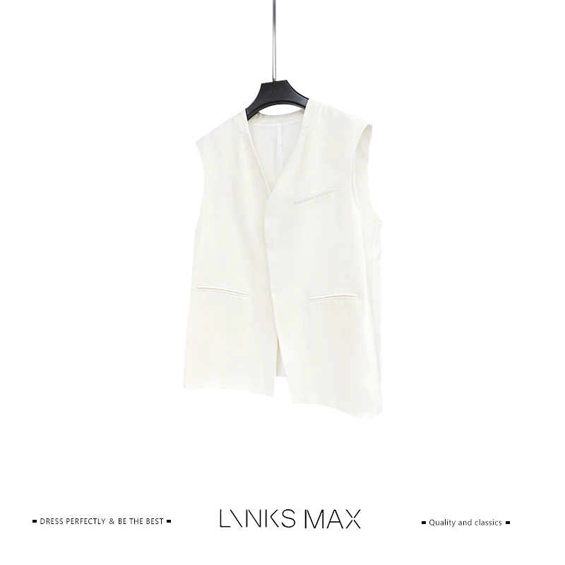 Links Max【可可专属】颗粒哑光醋酸无领气质西装马甲2176