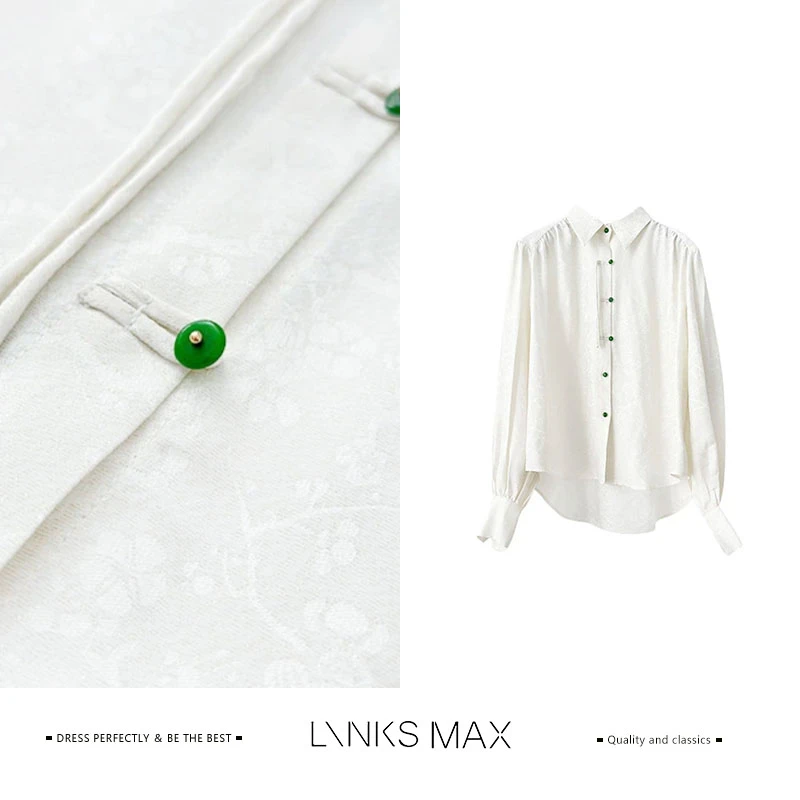 LINKS MAX设计感提花纹理盘扣珠玉不规则国风衬衫1328