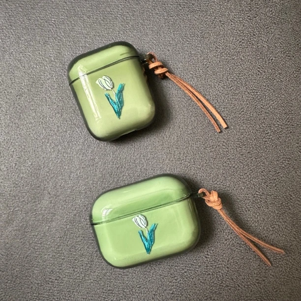 半透绿郁金香AirPodspro保护套AirPods1/2/3代苹果耳机套无线蓝牙