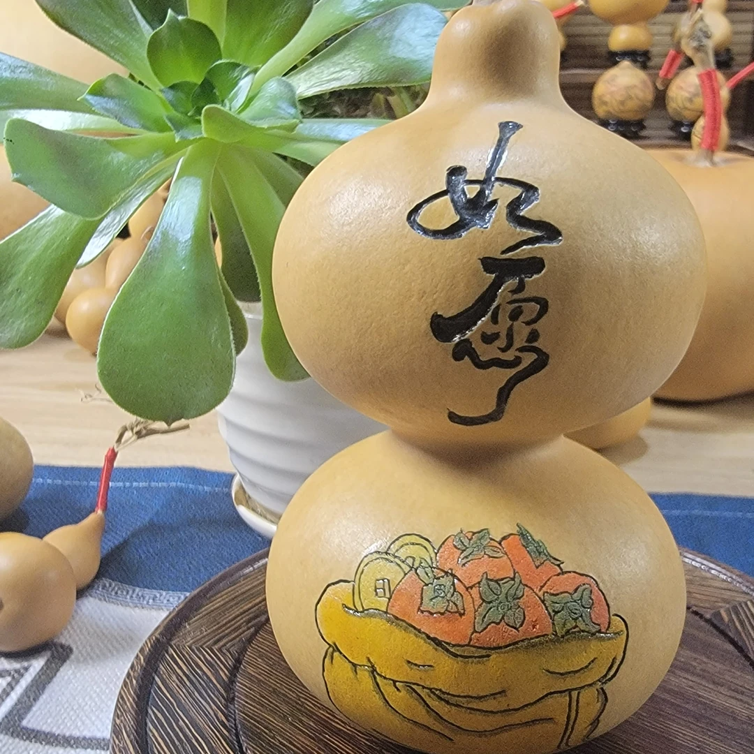 天然文玩墨刻针刺烙画工艺葫芦雕刻摆件手把件（非直播间请勿下单）