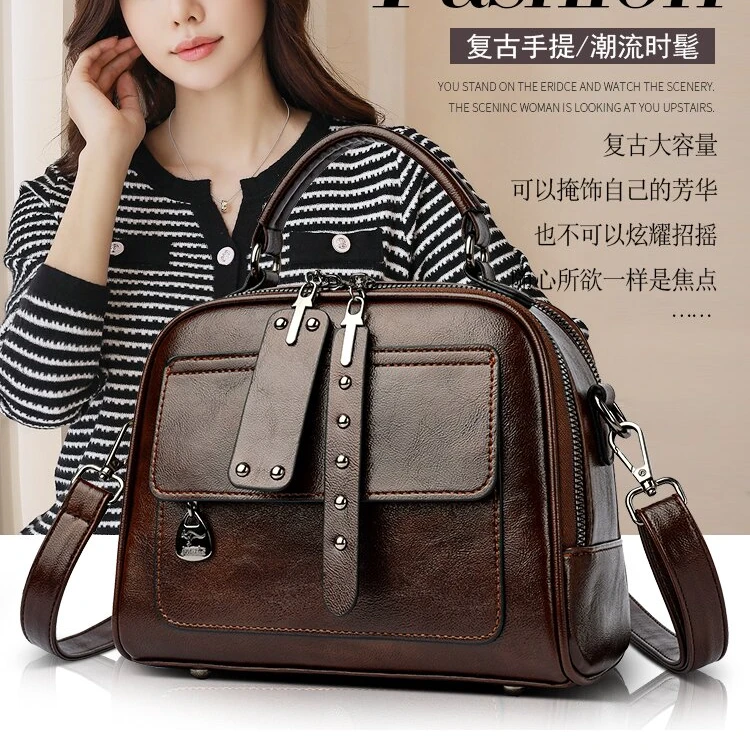 【长22高18宽11】新款女士高级感简约通勤手提斜挎包ML咖啡色2992