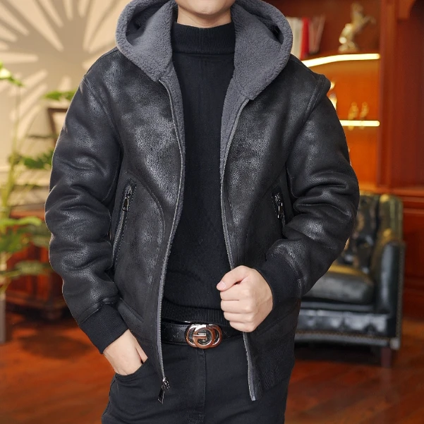 【官方严选】新款2025男士羊毛皮毛两面穿时尚休闲时尚连帽外套