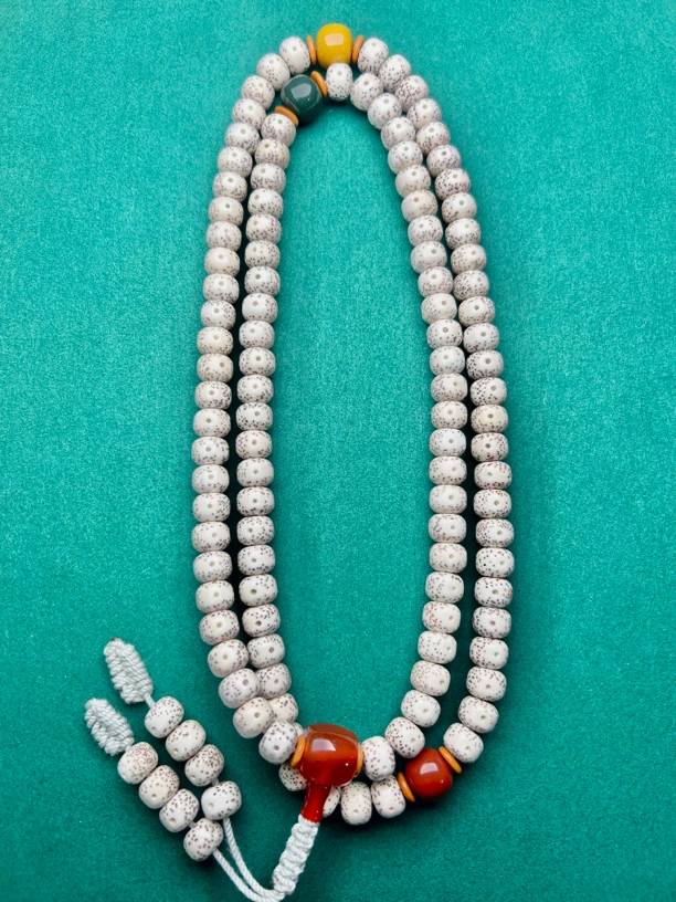 星月菩提海南毛感料手工打磨脱脂顺白老型桶珠108项链手链款8*10