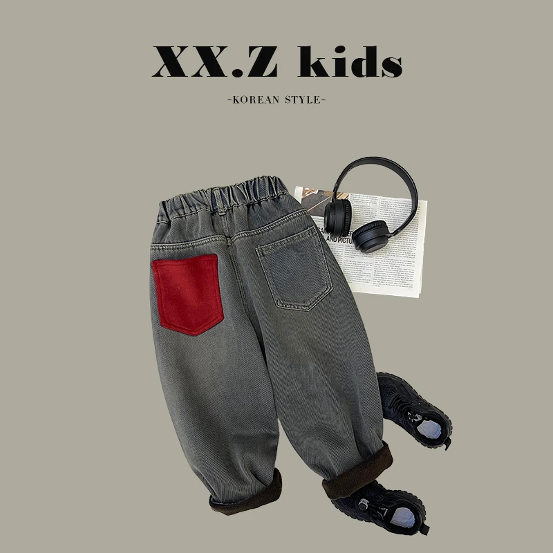 【小南瓜】现货冬季时尚拼接口袋洋气百搭休闲加绒裤子HDM3372