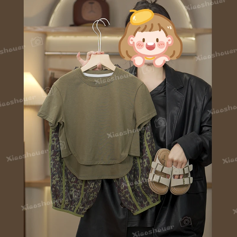 【小首尔】现货-儿童复古森林两件套夏季时尚潮流宽松套装TML0167