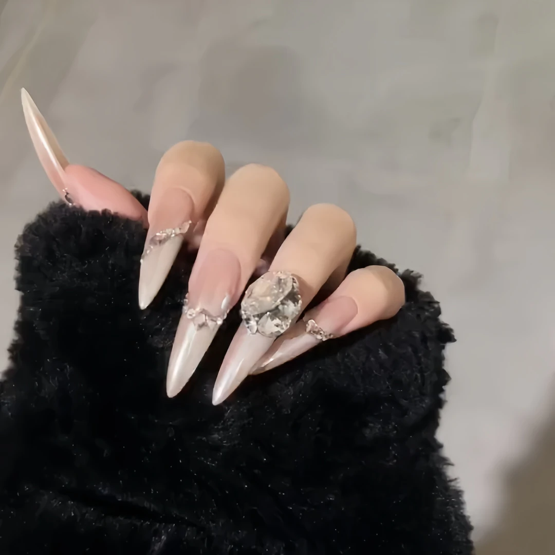 【天后】纯手工穿戴美甲长款穿戴式温柔爆闪重工穿戴甲高颜值款式