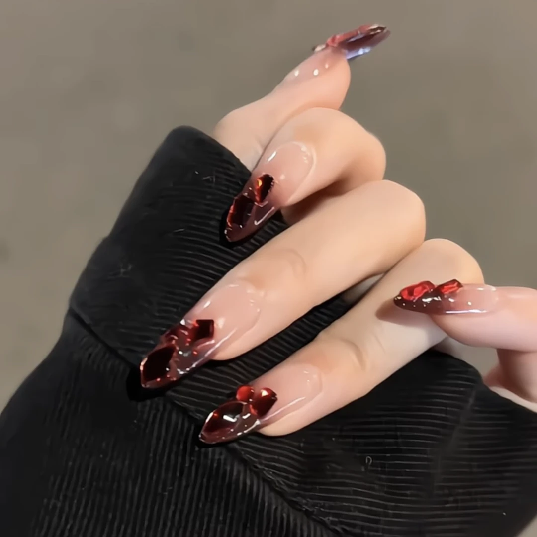 【红宝石】纯手工穿戴甲美甲贴片假指甲成品穿戴式显白红色穿戴甲片
