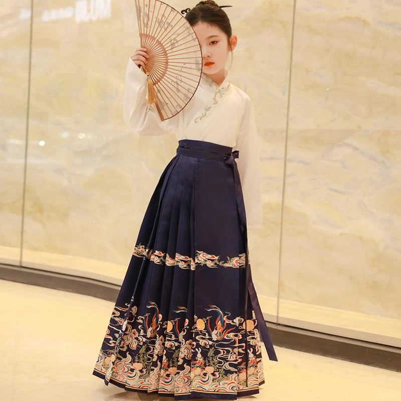 FAVMARTHA中国风女童古装马面裙套装2023小女孩薄款古风汉服裙秋