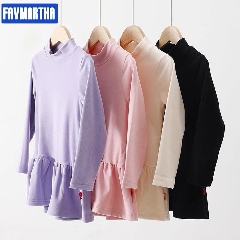 2024秋秋装新款中大童儿童女童纯色卫衣裙荷叶边长袖半高领连衣裙