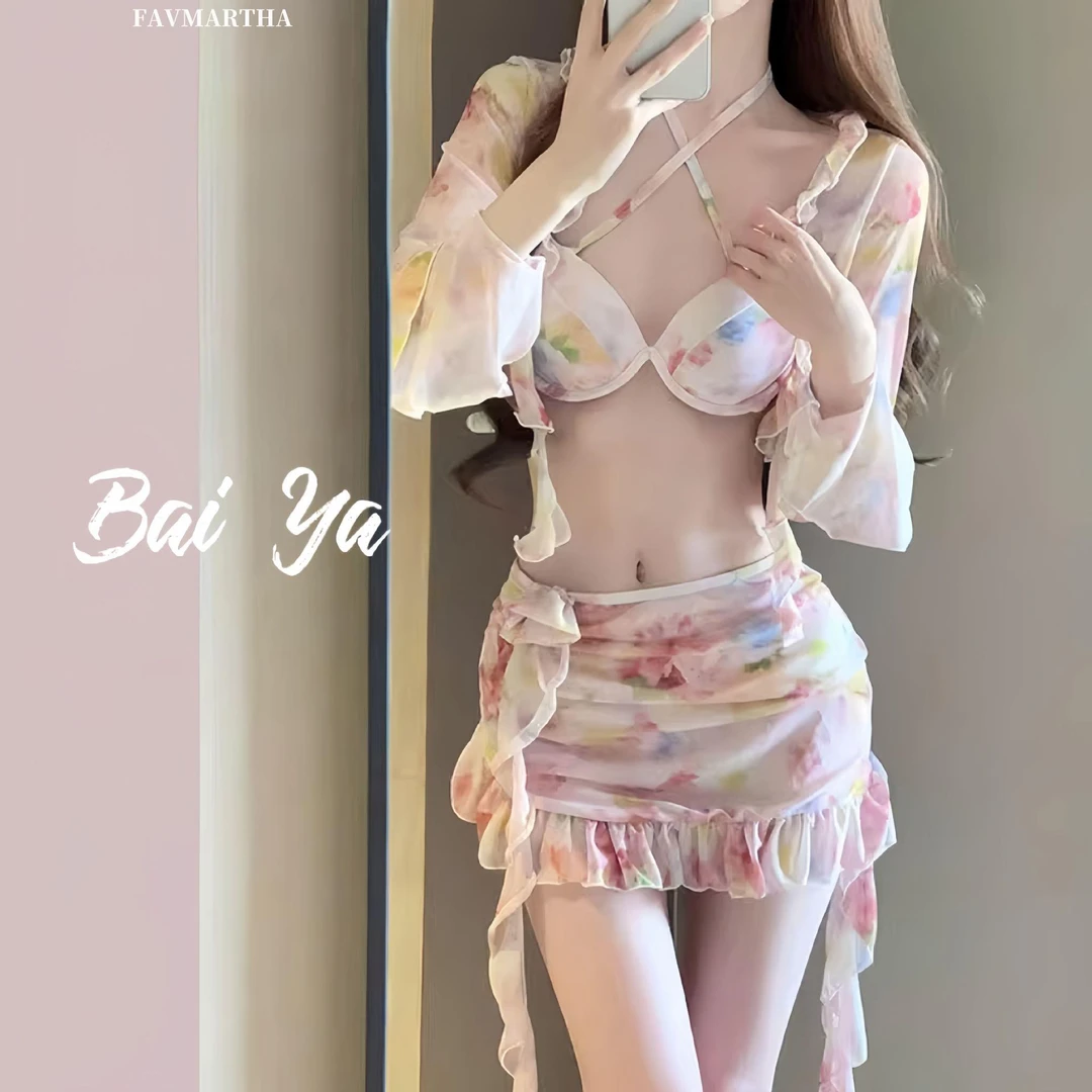 2024爆款泳衣女纯欲风分体网红性感比基尼三件套聚拢显瘦度假泳装