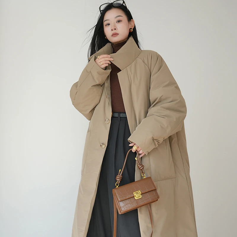 2025冬季女装立领防寒棉服高端时尚加厚保暖外套长款过膝翻领棉衣