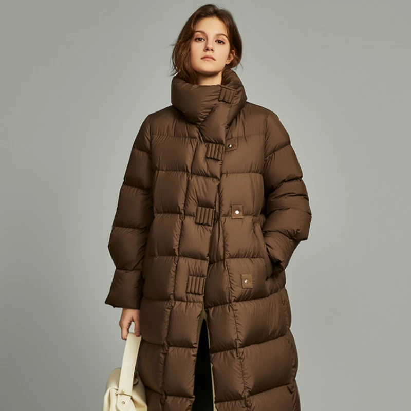 2503#长款过膝保暖棉服翻领轻奢柔软外套过膝长款保暖棉服