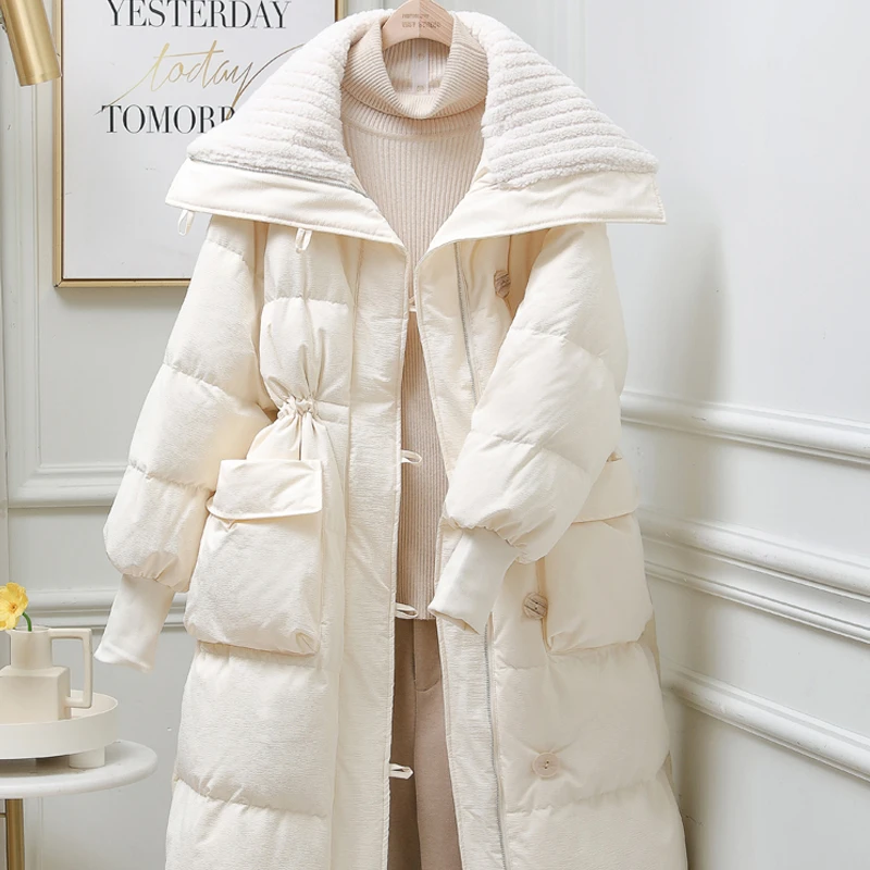 棉衣女冬中长款韩版宽松羽绒棉服时尚设计感大翻领加厚棉袄外套潮