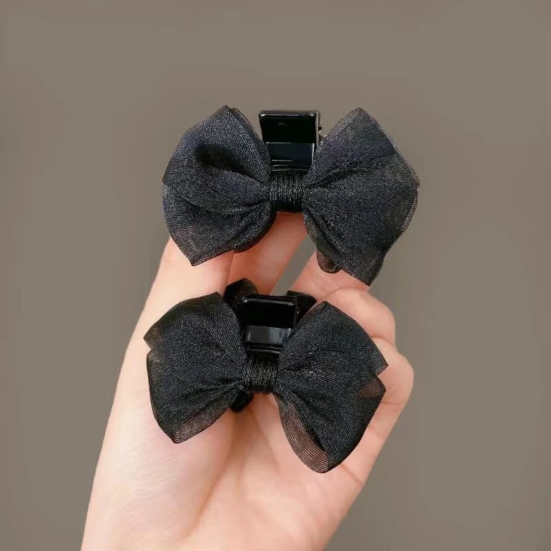 春夏欧根纱蝴蝶结小抓夹前额刘海发量少双面碎发夹公主头发夹