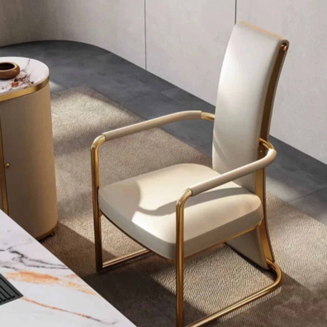 轻奢家用不锈钢餐椅设计师泡茶主人椅意式极简有扶手茶椅