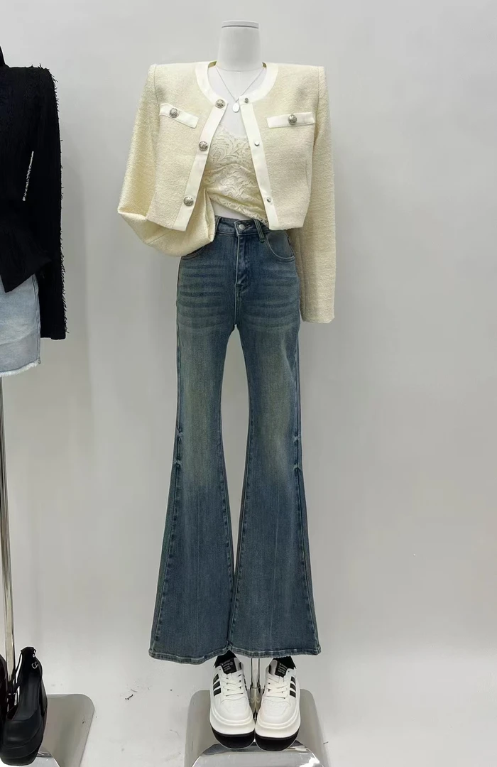 【闵】2025年高腰气质百搭牛仔裤女宽松弹力显瘦春夏新款喇叭裤