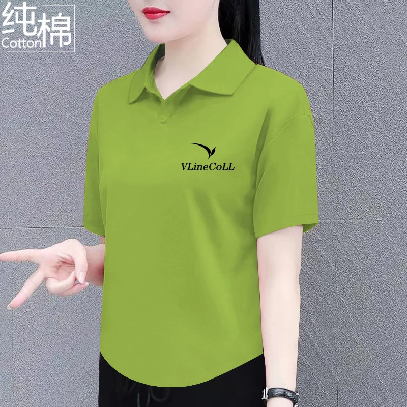 重磅100%纯棉翻领短袖t恤女夏季休闲百搭显瘦时尚洋气polo领上衣