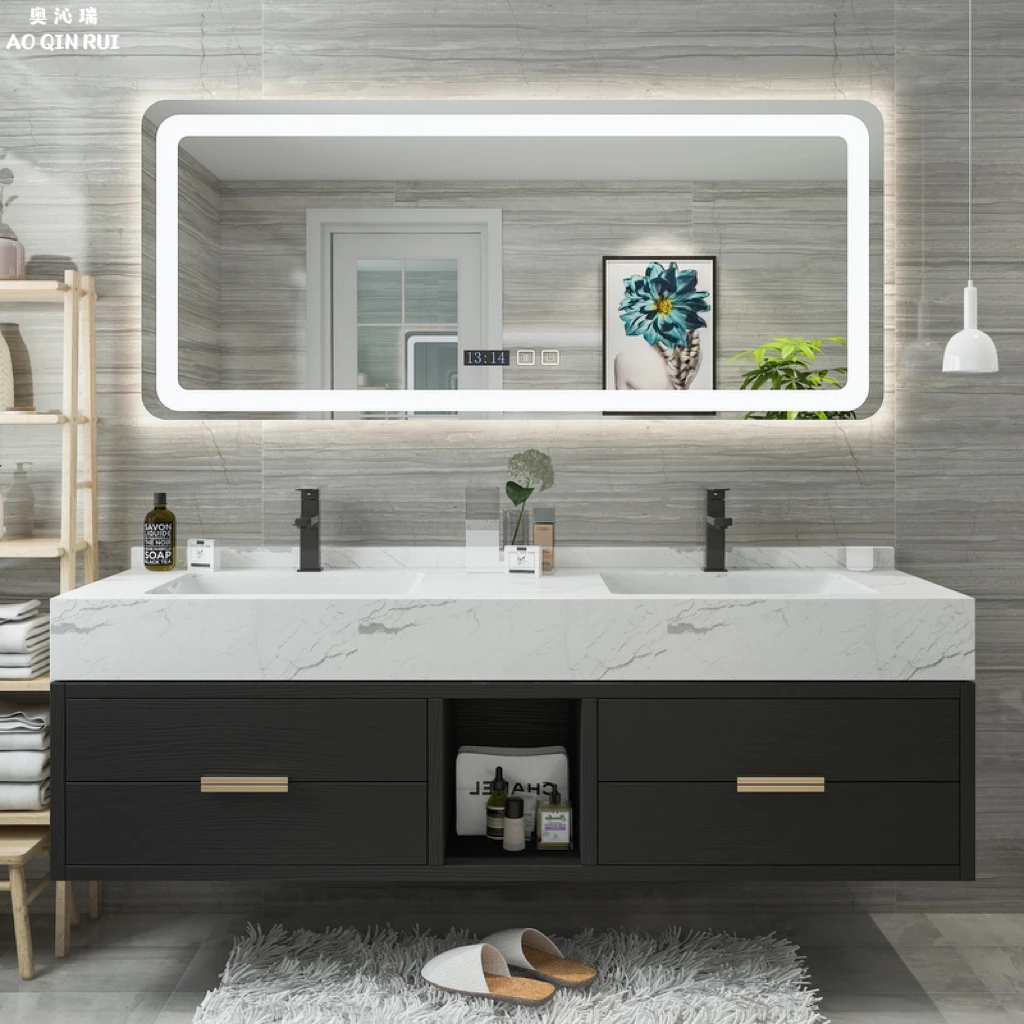 北欧洗漱台浴室柜组合双盆洗手盆柜大理石台盆组合现代简约洗脸盆