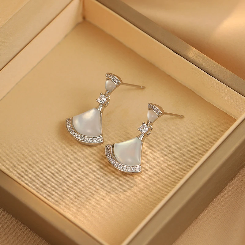 铜合金贝壳耳饰 【冷月银河】扇形耳环轻奢气质时尚小众百搭0830