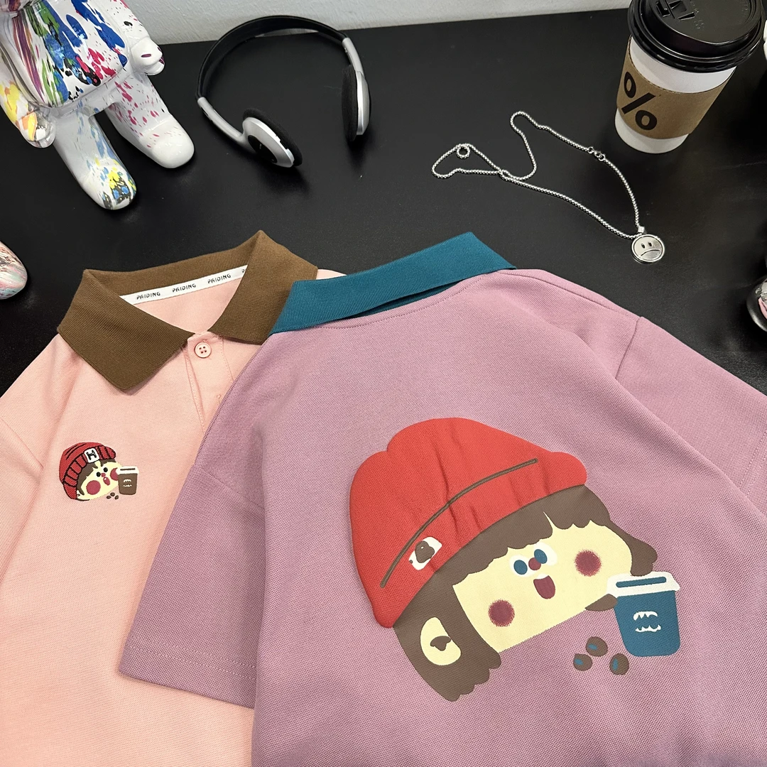 原创男女童韩版洋气卡通印花POLO衫 夏季百搭翻领短袖童趣