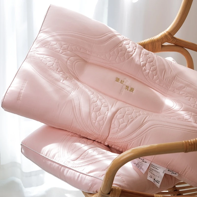 夏季乳胶蚕丝枕头柔软丝滑单人护颈椎助睡眠羽丝绒枕芯不塌陷整头