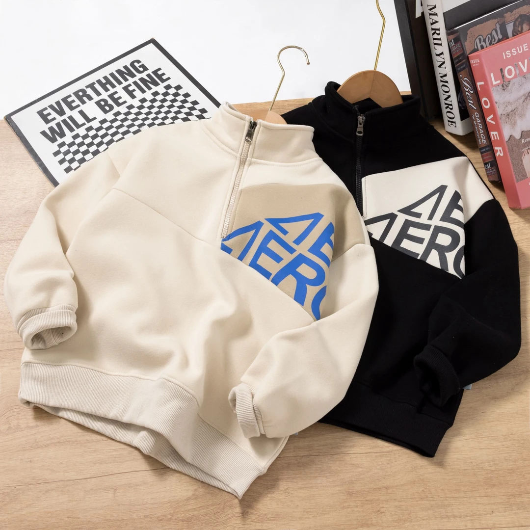 冬季新款套头加绒加厚中大童洋气拉链休闲立领时尚宽松秋冬卫衣