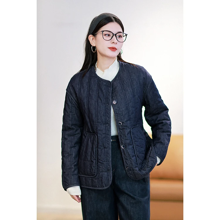 门店款【潮流牛仔棉服】竖条绗缝 薄款休闲宽松百搭外套上衣棉衣