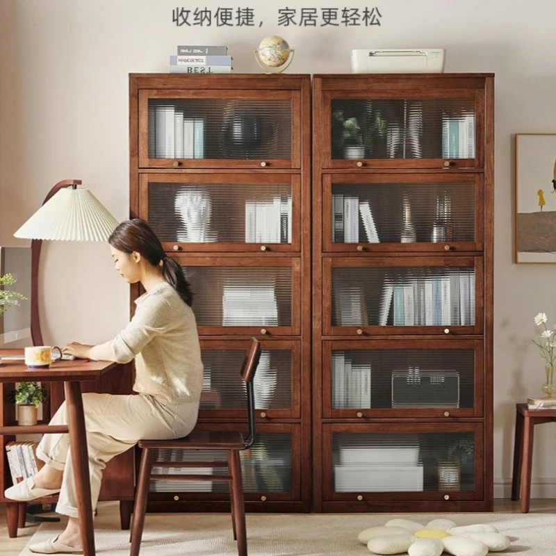 文哥严选实木五门高书柜长虹玻璃美式落地储物家用置物简约书房