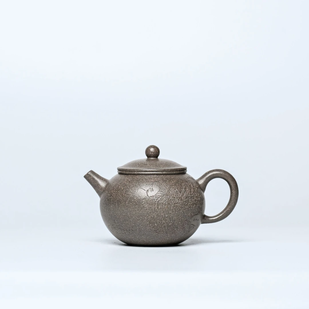 【老青段刻绘·巨轮珠】宜兴原矿紫砂老青段手工制作巨轮珠150CC