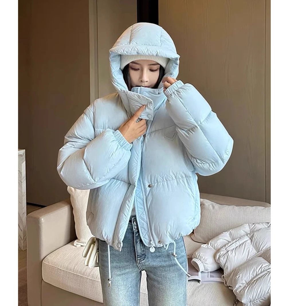 奶fufu蓝色可拆卸袖子羽绒棉服女冬2024新款设计感短款马甲面包服