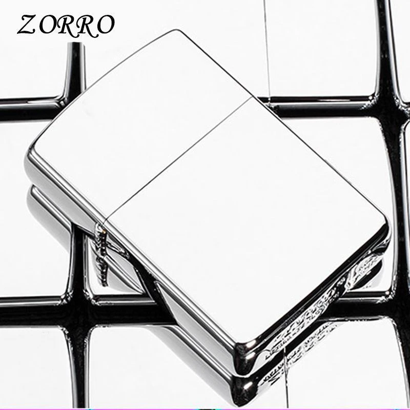 ZORRO佐罗光面煤油打火机亮铬光板砂轮银色经典 网红防风打火机潮