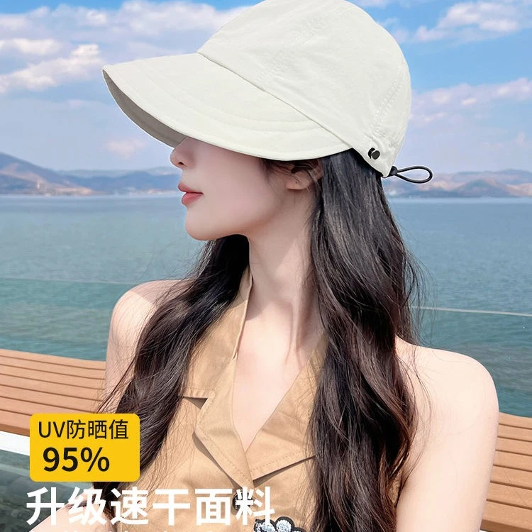 夏季可扎马尾空顶帽子女款2023新款防晒遮阳帽素颜百搭无顶鸭舌帽