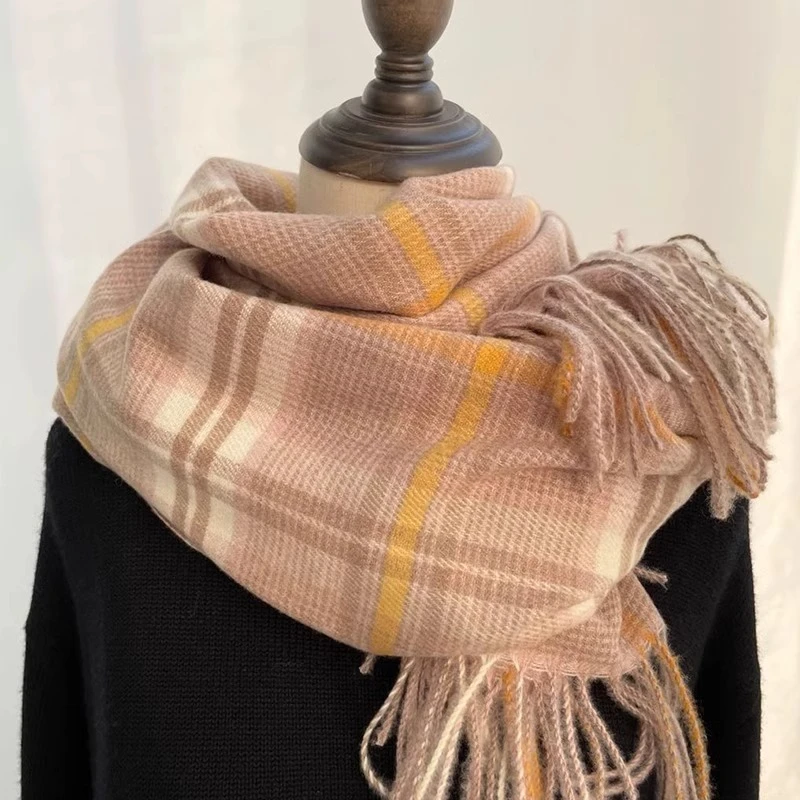 DUDG轻奢高级百搭格子围巾山羊绒经典复古围脖保暖休闲披肩女冬季