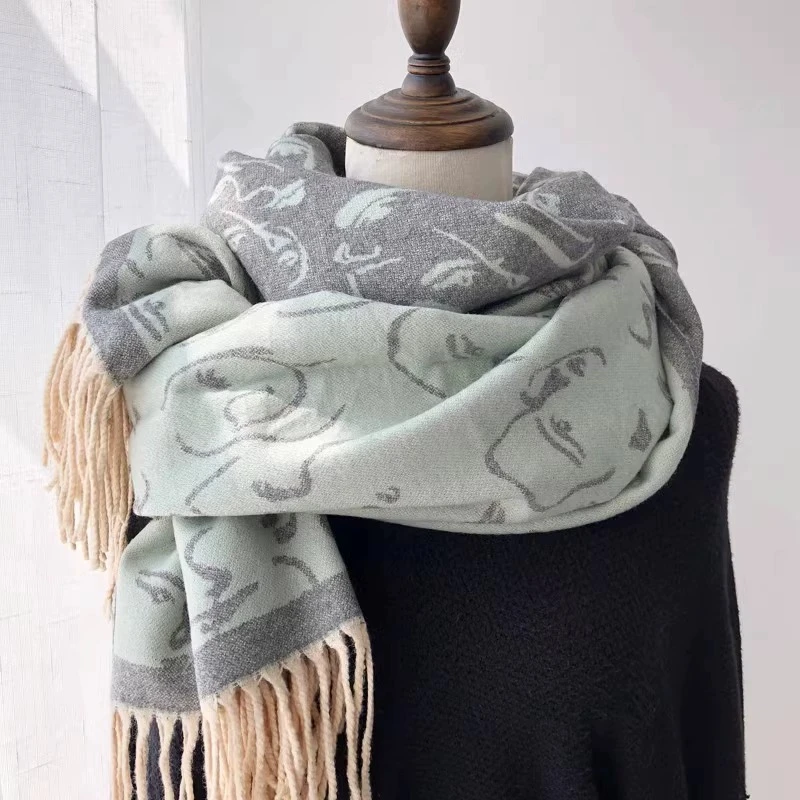 DUDG轻奢高级围巾女冬季韩时尚百搭双面学生长款羊绒加厚披肩两用