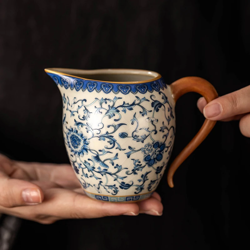 青花汝窑公道杯茶具分茶器陶瓷茶杯单个茶海满花匀茶茶具配件用品