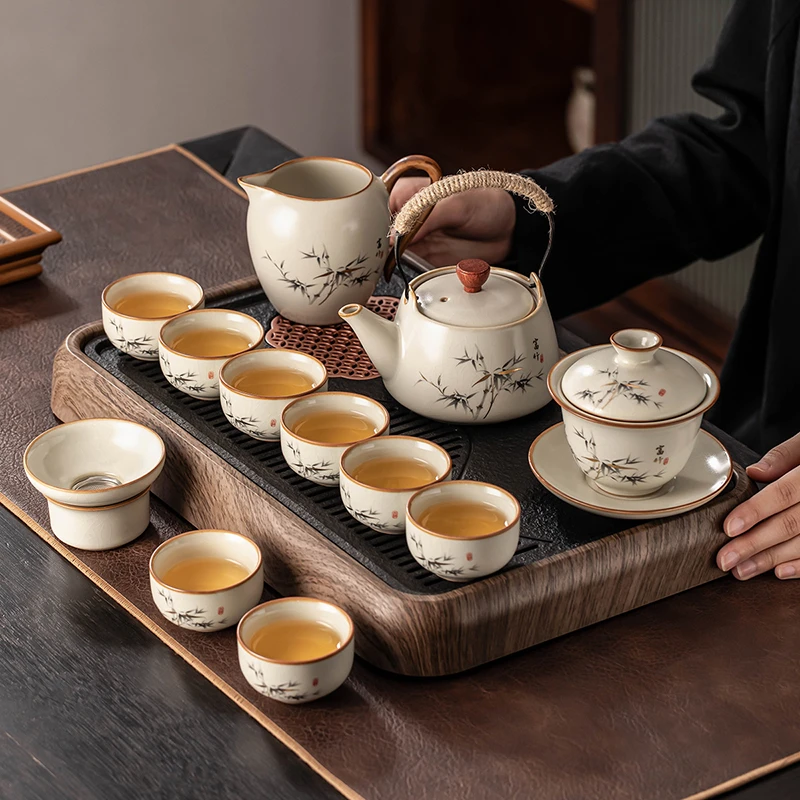 汝窑茶具套装2025新款家用陶瓷茶壶喝茶功夫茶杯茶盘轻奢高档会客