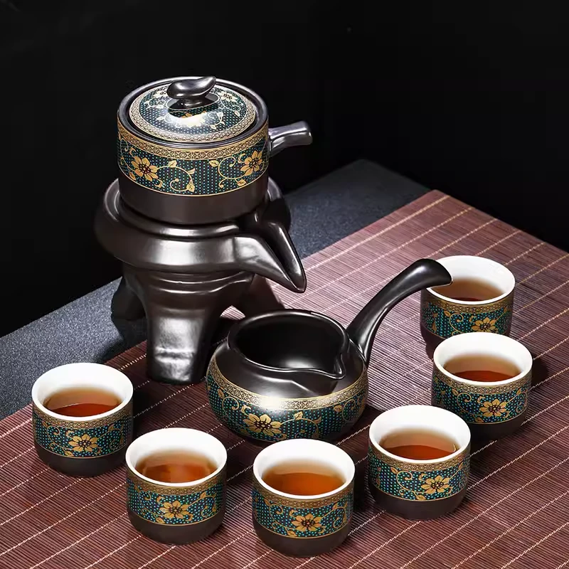 懒人茶具套装家用喝茶防烫茶壶陶瓷功夫茶杯高档石磨自动泡茶神器