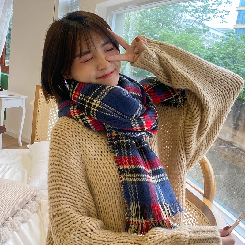 新年风围巾红色格子女式冬季2023新款韩版过年保暖情侣圣诞围脖