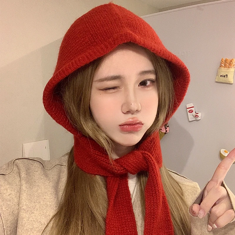 拉法帽女冬季新款保暖护耳巴拉克针织帽子围脖一体针织防寒雷锋帽