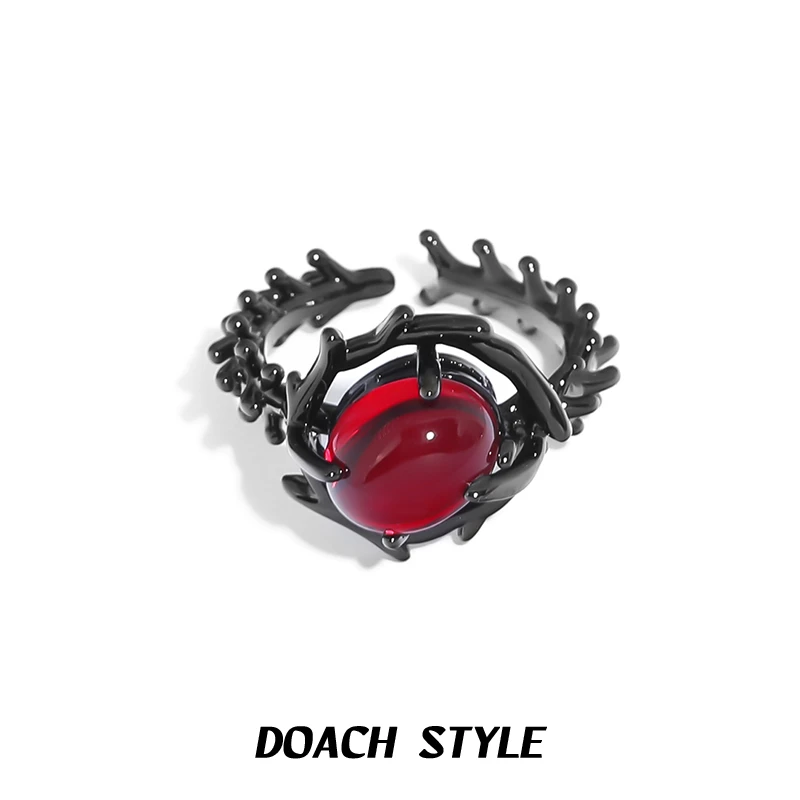 石榴红戒指女潮个性暗黑欧美高级感冷淡风开口指环网红不掉色饰品