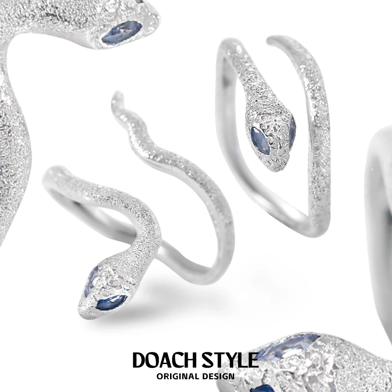 925银戒指 灵蛇纯银戒指不掉色百搭小众设计蛇形对戒个性时尚指环