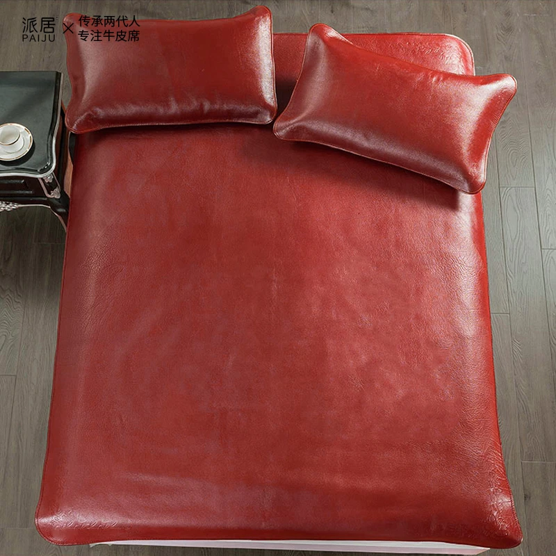 派居头层牛皮席可折叠优等品经典红棕软席子1.8米牛皮席