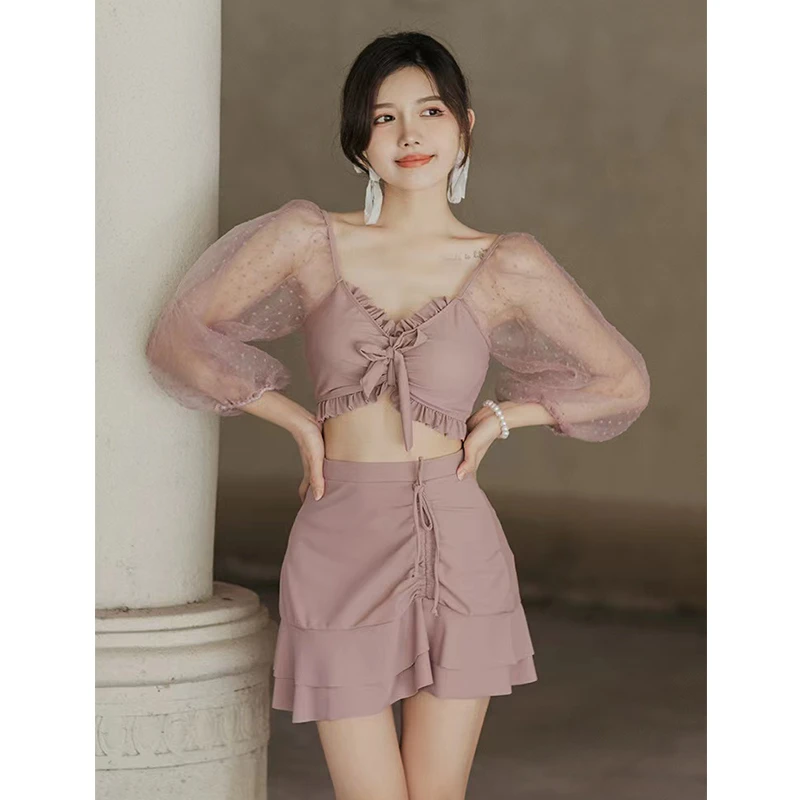 沐绵柒喜【芋泥波波】夏日泳装女分体裙式保守度假海边沙滩温泉泳衣