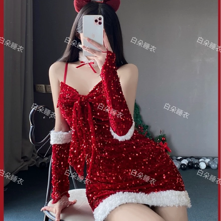 「圣诞狂欢」千金晚宴气质轻奢显瘦时尚红色兔子圣诞抹胸新娘连衣裙