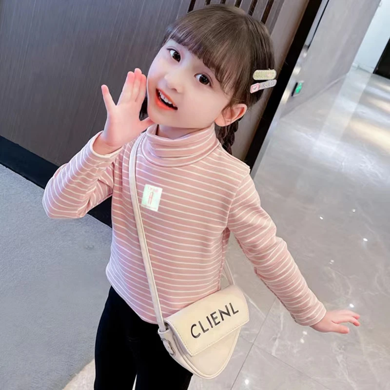 女童春秋打底衫儿童长袖德绒上衣宝宝半高领秋装2023新款洋气童装