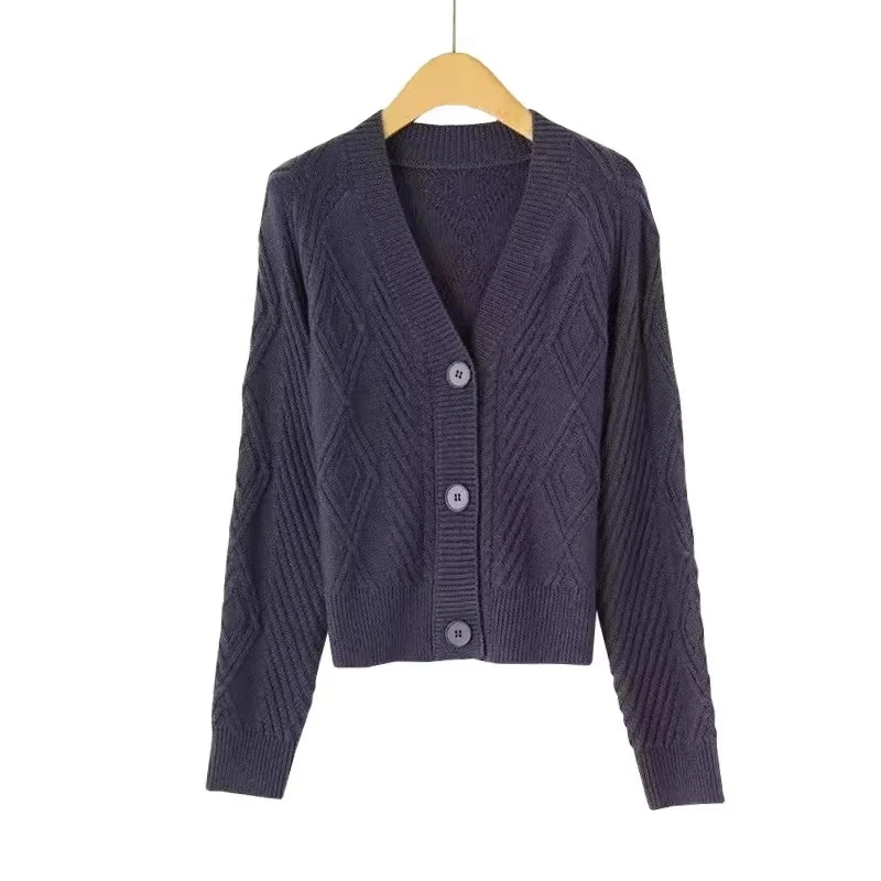 2024秋冬新款潮流短款开衫v领女长袖针织时尚休闲外套女