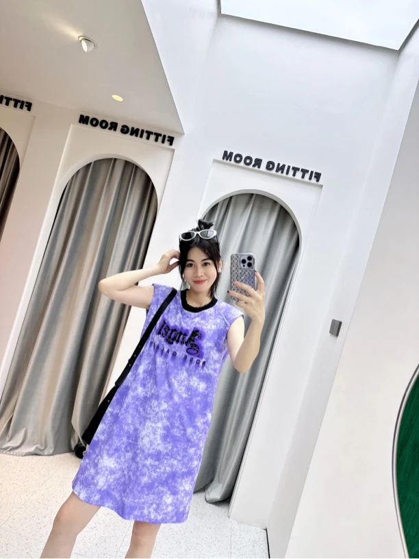 小众扎染紫休闲连衣裙