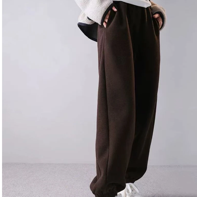 冬季新款120-230斤束脚加绒卫裤550克一体绒高腰加绒加厚显瘦女