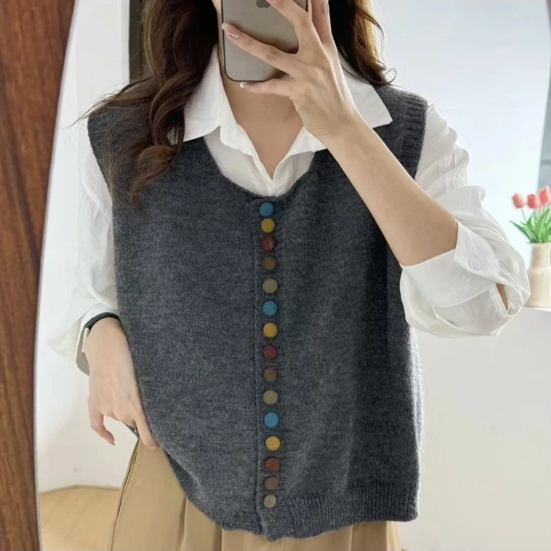 【601-700】针织马甲女百搭秋季宽松无袖毛衣背心坎肩开衫马夹