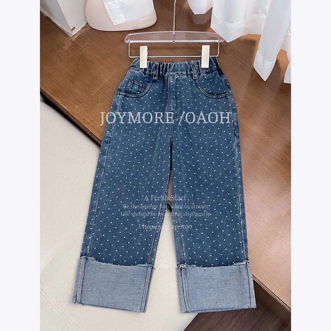 OAOH春秋季中大童女童休闲洋气百搭波点设计款韩版牛仔裤K1C901